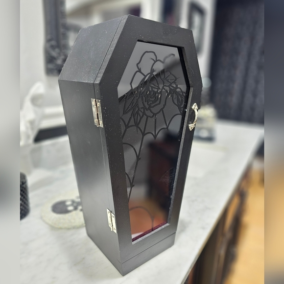 RARE Dolls Kill Home Goth Black Spiderweb Rose Black Eternal Coffin Jewelry Box - Picture 12 of 16